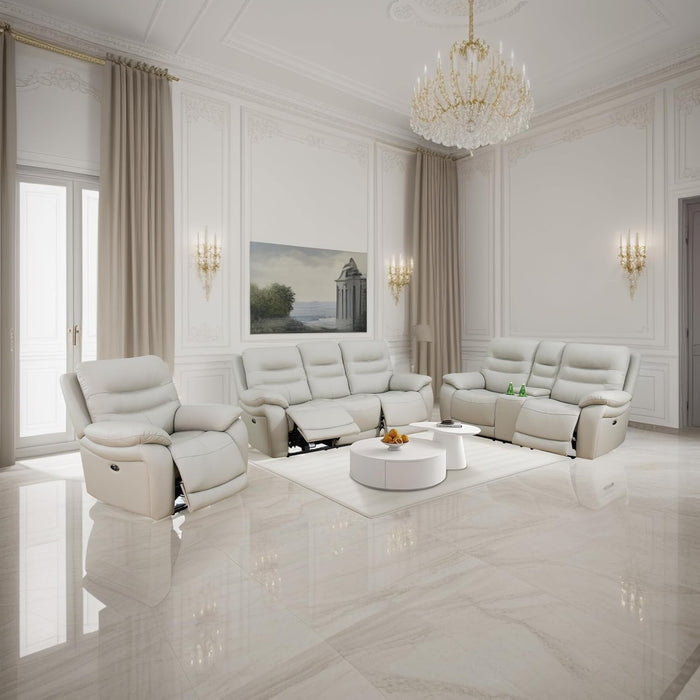 Genuine Leather Recliner Couch Set, Power Reclining Sofa Set 3 Pieces Top Grain Leather Sofa with Built in USB Port for Living Room(Light Grey) (Sofa+Loveseat+Chair)