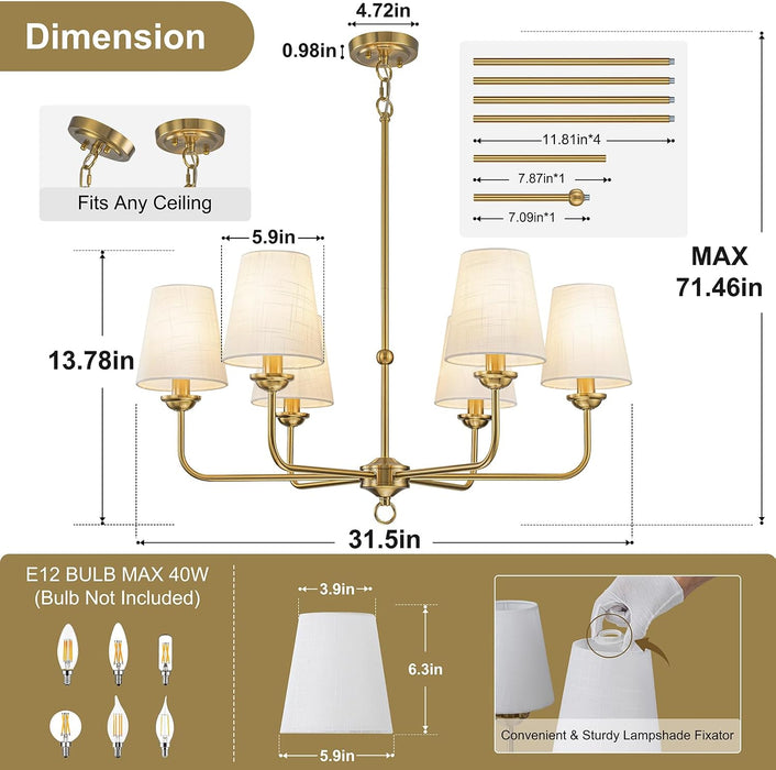 Elegant Brushed Gold Antique Chandelier With Shade