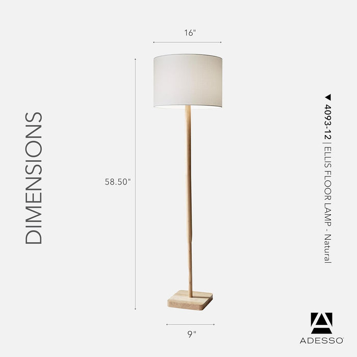 Floor Lamp with Natural Rubberwood Base and White Linen Lampshade – 3-Way Adjustable Brightness, Lamp for Bedroom, Living Room, and House Décor, 58.5” X 16”