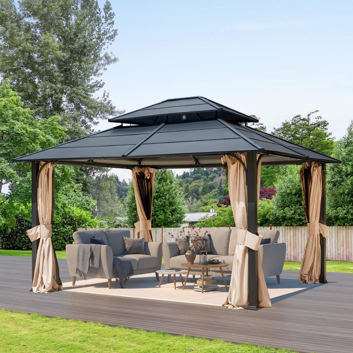 12x14 Aluminum Gazebo Using Beige Textilene Canopy