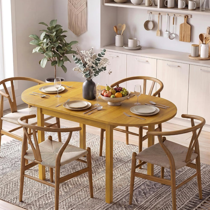 55" Solid Wood Folding Dining Table for 4-6 People, Oak