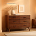 Modern Solid Pine Wood 6-Drawer Dresser with Metal Handles and Generous Storage Space, Walnut Finish