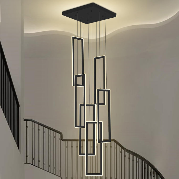 Black 6 Rings Rectangular Chandeliers LED Dimmable