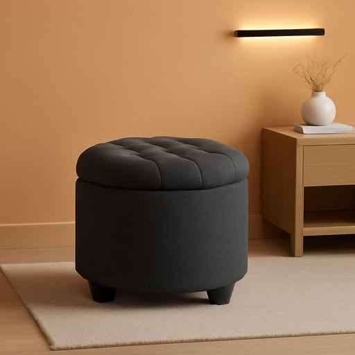 round Ottoman, Ottoman with Storage, 17.7 Dia. X 17.5 H Inches Foot Rest with Legs, Load up to 330 Lb, for Living Room, Bedroom, Dark Gray ULOM011G01