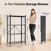 4 Tier Foldable Metal Storage Shelves on Wheels No Assembly | Heavy-Duty Shelf Unit for Kitchen, Garage, Pantry, Basement, Bookshelf, Black