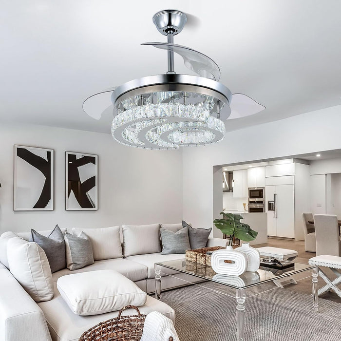 Crystal Ceiling Fan with Lights and Remote, Dimmable Fandelier