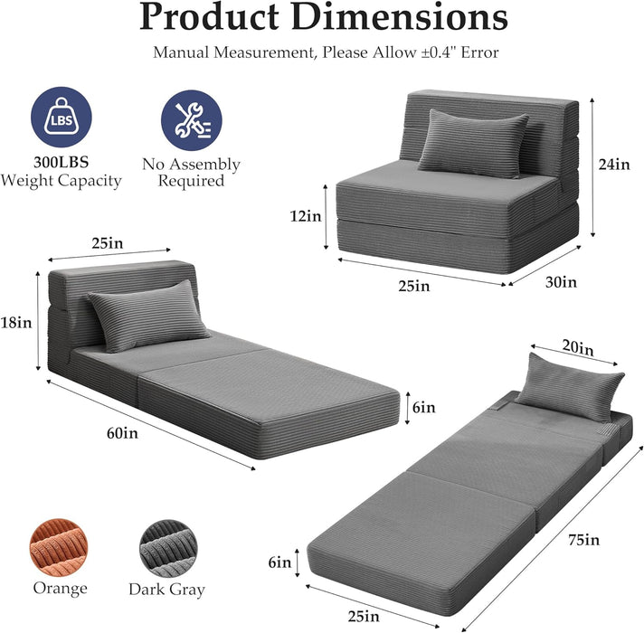 Dark Gray 4In1 FoldingMemoryFoam SofaBed WashableCover