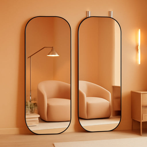 Full Length Arched Wall Mirror, 47.2 X 18.5, Frameless Glass Mirror for Wall or Door, Elegant Black Mirror Decor for Bedroom, Living Room, or Dressing Room - ULFM010B01