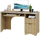 Computer Desk with Drawer, 55 Inch Office Desk with Power Outlet, Modern Home Office Desk with Keyboard Tray (Natual Oak, 55" W with Single-Sided Drawers)