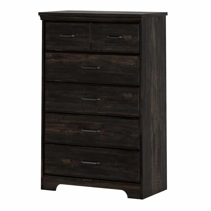 4 Piece Double Dresser Tall Chest and 2 Nightstand Bedroom Set in Rubbed Black