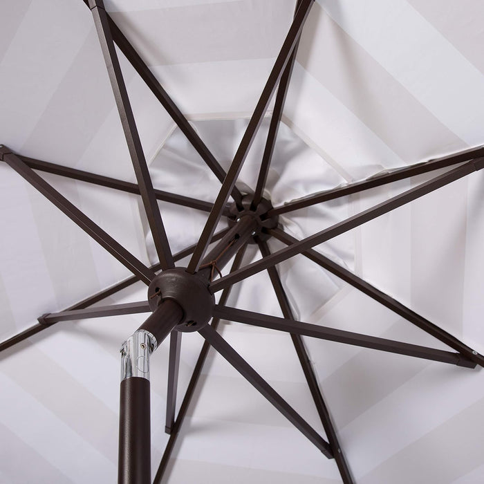 Outdoor - Vienna 9-Foot Crank Patio Umbrella - Beige & White Canopy - Brown Aluminum Pole - Single Scallop Trim Design - Ideal for Patio, Deck, Poolside, Backyard (PAT8011A)