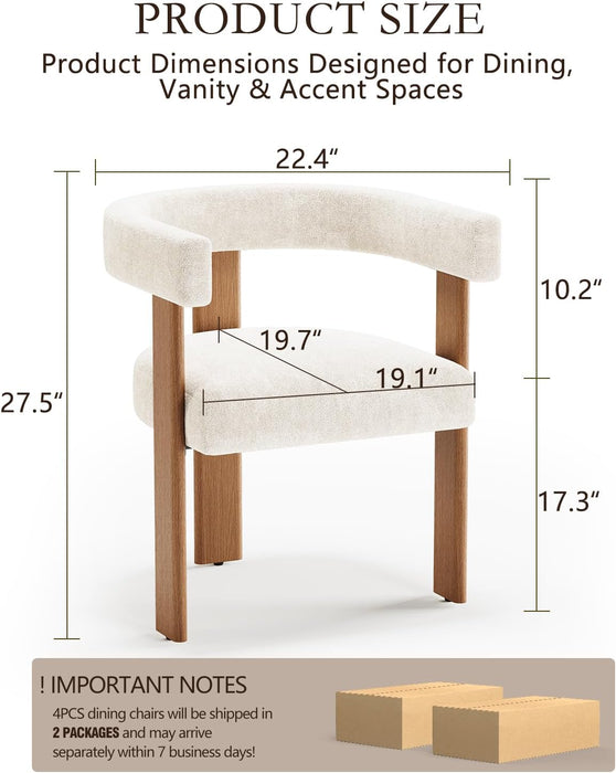 Boucle Dining Chairs Set of 4, Mid Century Modern Dining Room Chairs with Solid Wood Legs, Terry Fabric Upholstered Kitchen Chairs, Accent Vanity Chair for Living Room (Cream,4)