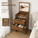 3 in 1 Small Walnut Vanity with Stool & Glass Top, Make up Table with Flip up Mirror & Lights, Modern Cute Teen Vanity Desk with Drawers for Small Space (Walnut+Black, 18.9'' L)