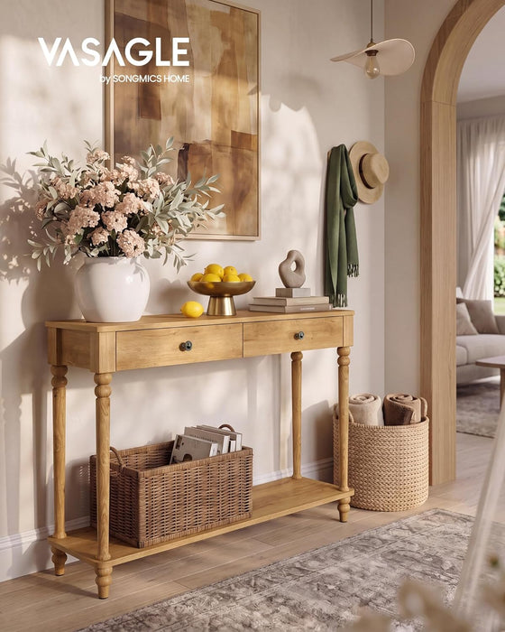 Mariel Collection - Console Table, Narrow Entryway Sofa Table with Drawers and Shelf, Solid Wood Legs, Mid-Century Modern, for Hallway Doorway Living Room, Natural Brown ULNT139K301S