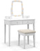 Vanity Desk with Mirror and Lights, Makeup Vanity Table with Swivel Mirror, 3-Color Dimmable LED Lights, 4 Drawers, Girls Bedroom Makeup Dressing Table with Stool (White)