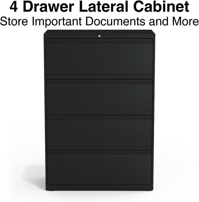 Commercial 4-Drawer Lateral File Cabinet, Letter/Legal Size, Lockable, 52.36" H X 36" W X 18.62" D, Black (60925/17454)