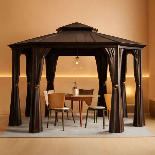 13x15 Ft Hexagonal Gazebo Brown OutdoorLiving Patio