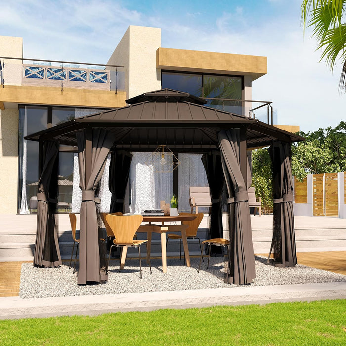 13x15 Ft Hexagonal Gazebo Brown OutdoorLiving Patio