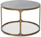 Korajane Oval Coffee Table with Tempered Glass Top, Faux Marble Finish, Steel Frame, 48" W X 27.38" D X 17.5" H, Antique Gold