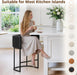 Counter Height Bar Stools Set of 3, Modern Barrel Counter Stools with Backrest and Arms, Black Metal Frames, Faux Leather Upholstered Accent Barstools for Kitchen Island, Black