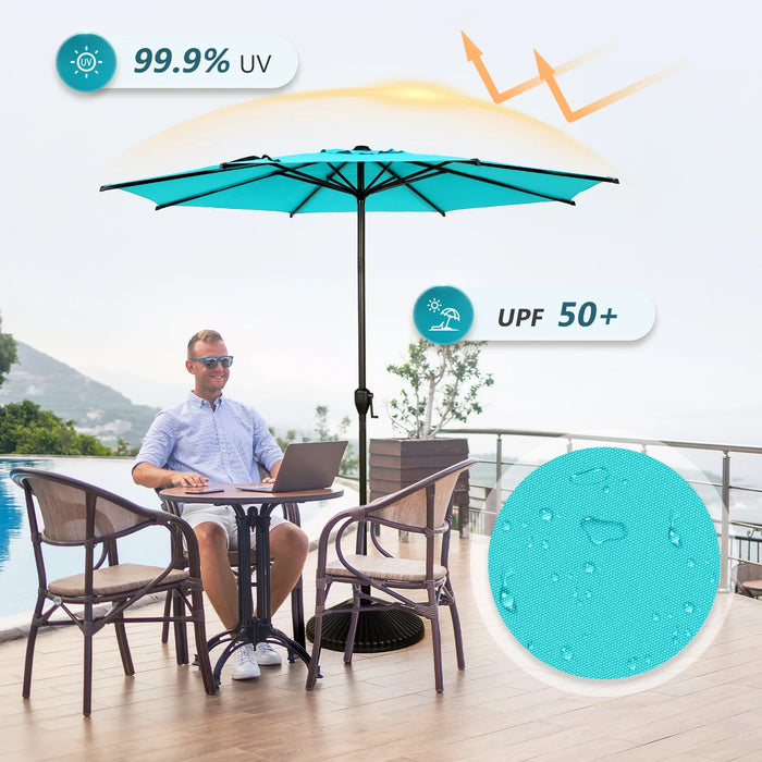 9Ft Outdoor Patio Umbrella W/ Push Button Tilt and Crank, 8 Ribs, Turquoise