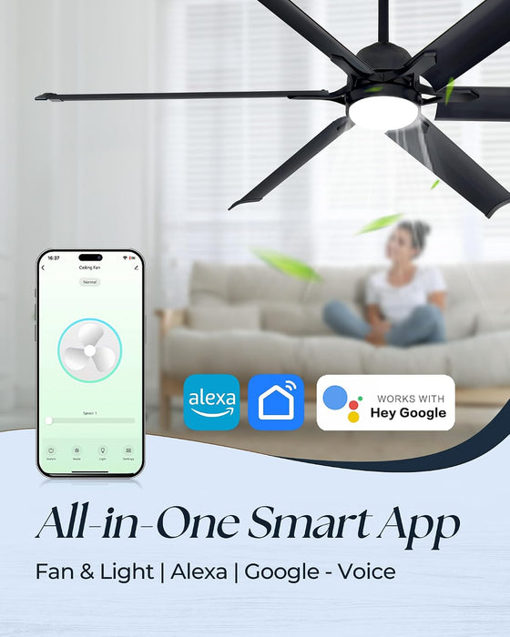 Brushed Aluminum Smart Ceiling Fan Featuring Remote