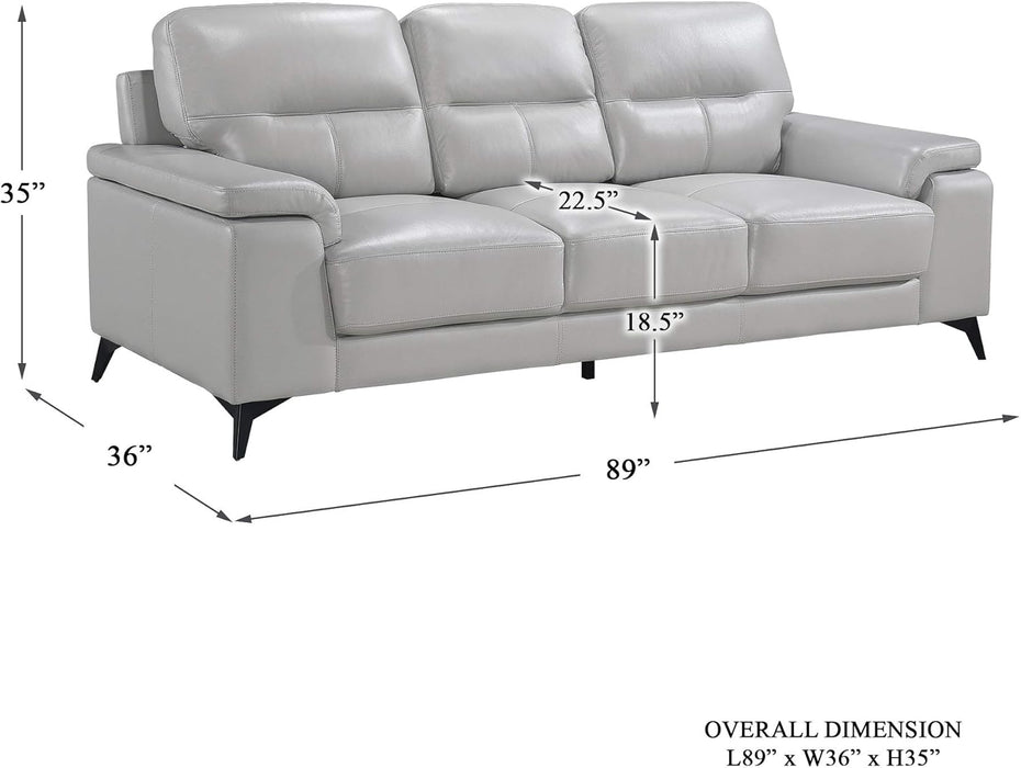 89" Leather Sofa, Silver Gray