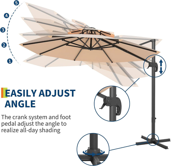 10FT Patio Umbrella, Offset Cantilever Umbrella with UV Protection, Fade Resistant Polyester Fabric, Easy Tilt Adjustment Pool Umbrellas Outdoor for Deck, Garden, Backyard