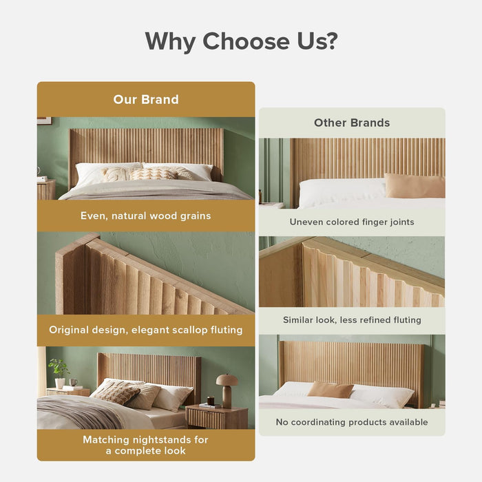 Brooklyn 80.8" Headboard Only, Wood Headboard, Modern Farmhouse, Boho, Wall Mount, Fluted Panel, Wingback Design (Golden Oak, King)