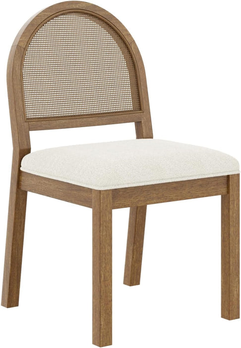 Bailey 19 In. Boucle Dining Chair, Upholstered Side Chair with Natural Woven Rattan Back and Solid Wood Legs, Light Brown