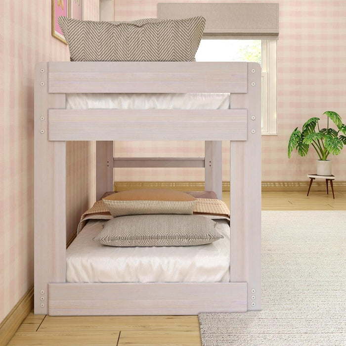 Twin Over Twin LowProfile SolidWood BunkBed Whitewash