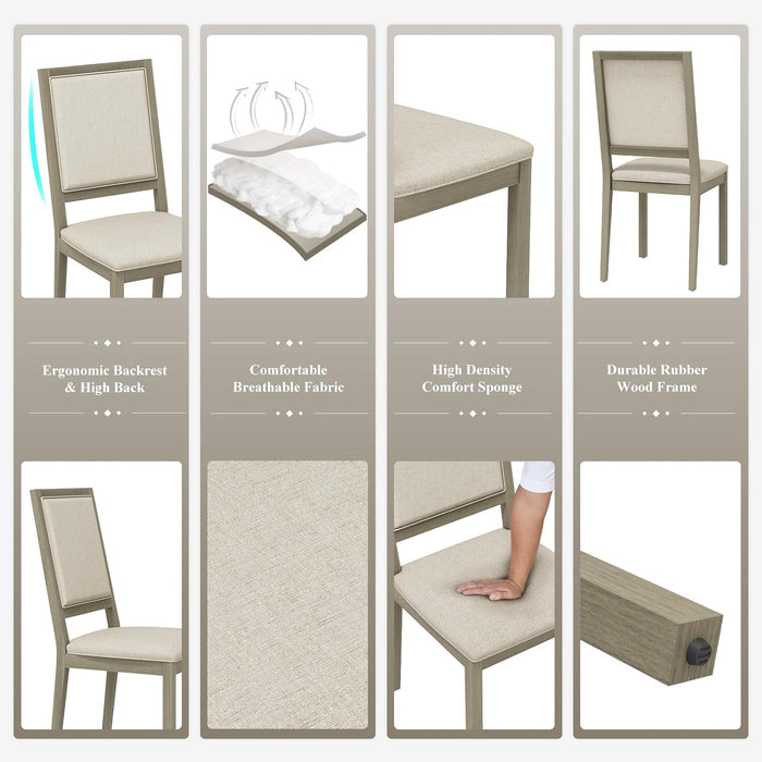 Upholstered Kitchen Dining Chairs Set of 2, Wood Dining Chairs with Back, 19 Inch Fabric Farmhouse Dining Room Side Chairs with Wooden Legs for Kitchen Dining Living Room Courtyard, Grey