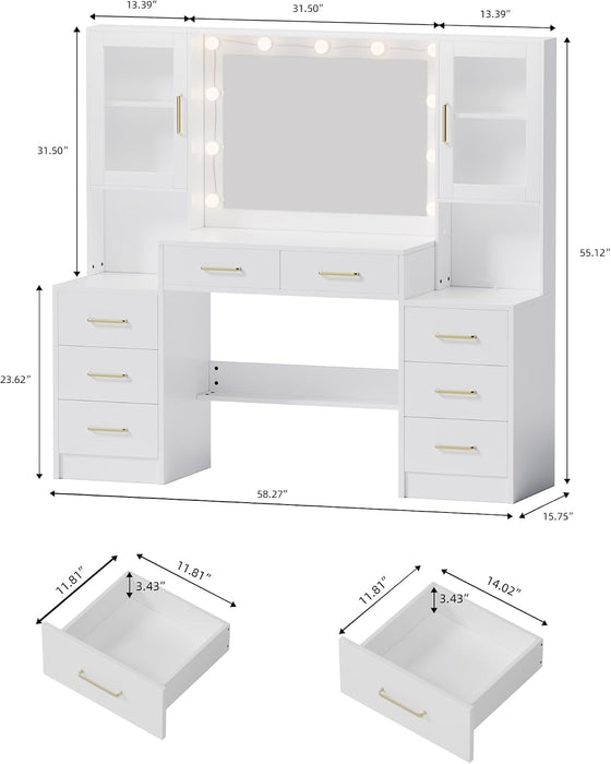 58.3Inch Vanity Desk Mirror With WirelessChargingPort