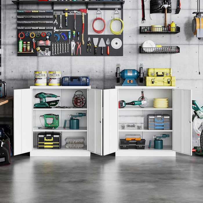 Metal Storage Cabinet with 2 Doors, Lockable Steel Storage Cabinet with 2 Doors and Adjustable Shelves, Steel Lockable File Cabinet, Locking Tool Cabinets for Office,Home,Garage