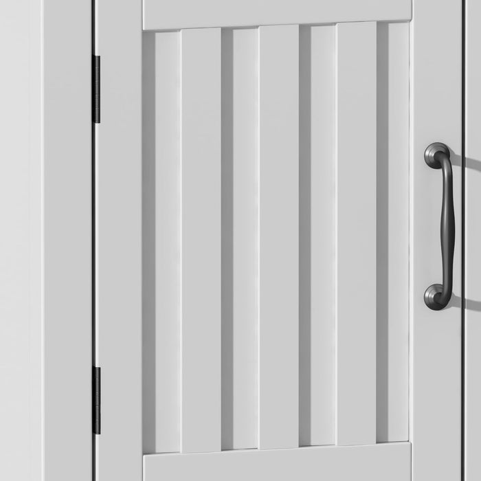 Farmhouse TV Stand, Wood Fluted Door Entertainment Center with Storage Cabinets and Open Shelves, Rustic Media Console up to 55 Inches for Living Room, Bedroom, White