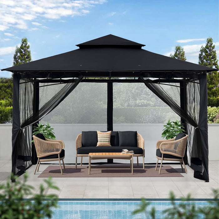 Outdoor Garden Gazebo for Patios with Stable Steel Frame and Netting Walls (10X12,Black)