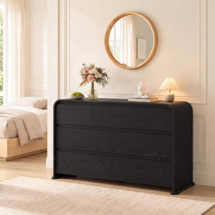 Black Dresser for Bedroom, 47.2" Wood Chest of 7 Drawers