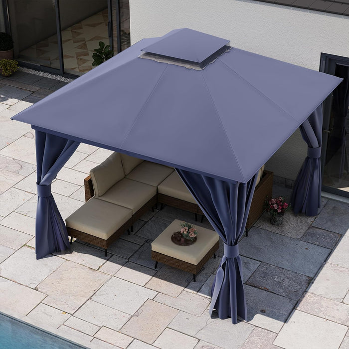 Patio Gazebo 10'X10', Outdoor Heavy Duty Party Tent Shelter with Double Roofs, Mosquito Nettings and Privacy Screens for Backyard, Garden, Lawn, Navy Blue