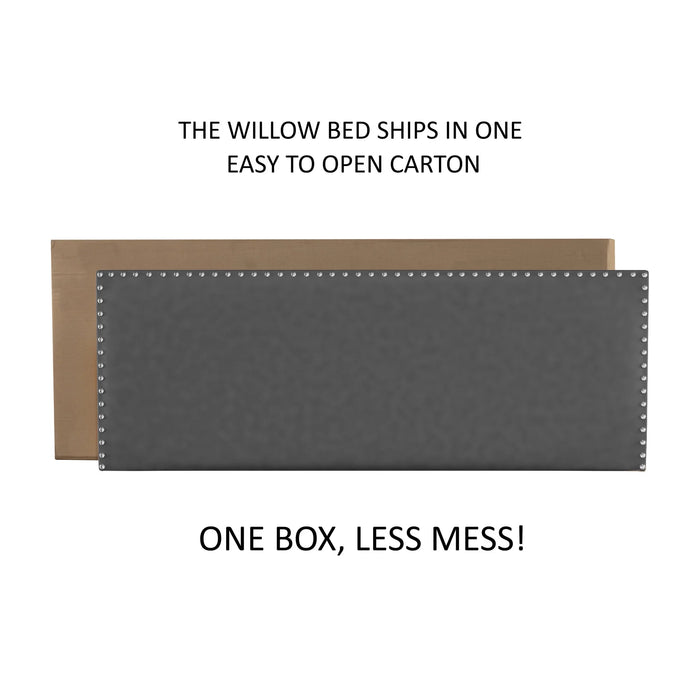 Willow Nailhead Trim Upholstered King Bed, Charcoal Faux Leather