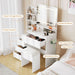 Vanity Desk with Mirror and Lights, Makeup Vanity with Power Outlet, 3 Color Adjustable Light, Dressing Table with 4 Drawers, Storage Shelves & Stool for Bedroom, White