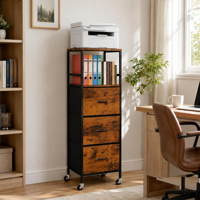 3 Drawer Rolling File Cabinet with Dual Printer Stand, 51" Tall