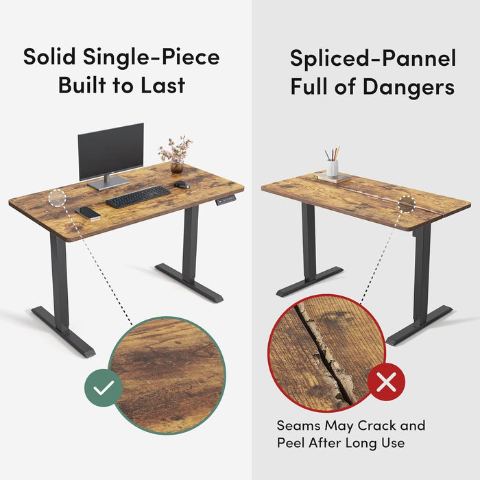 48 X 24 Large One-Piece Standing Desk, Adjustable Height Electric Computer Home Office Sit Stand up Workstation, with 4 Memory Presets, Headphone Hook, Rustic Brown