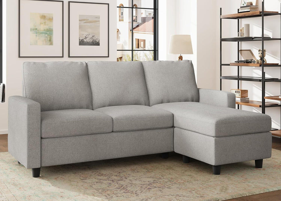 L Shaped Convertible Sectional Sofa LightGreyLinenFabric
