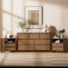Rattan 7 Drawer Dresser for Bedroom,55" Wide,Walnut,Modern Chest of Drawers with 7 Large Storage Space and Curved Edge Design, 7 Drawer Large Dresser for Bedroom
