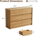 Oak Dresser for Bedroom, 47.2" Wide Mid Century Modern Chest of Drawers with 6 Large Storage Space and Curved Edge Design, 6 Drawer Large Dresser for Bedroom