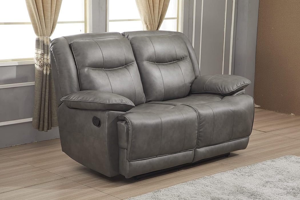 Bonded Leather Reclining Sofa Couch Set Living Room Set 8006 (Grey, Loveseat)