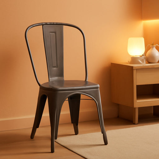 Metal Dining Chair Farmhouse Tolix Style for Kitchen Dining Room Café Restaurant Bistro Patio, 18 Inch, Stackable, Waterproof Indoor/Outdoor (Sets of 4) (Steel Seat, Bronze)