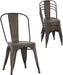 Metal Dining Chair Farmhouse Tolix Style for Kitchen Dining Room Café Restaurant Bistro Patio, 18 Inch, Stackable, Waterproof Indoor/Outdoor (Sets of 4) (Steel Seat, Bronze)