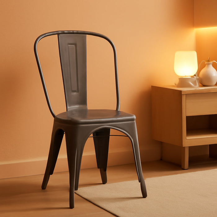 Metal Dining Chair Farmhouse Tolix Style for Kitchen Dining Room Café Restaurant Bistro Patio, 18 Inch, Stackable, Waterproof Indoor/Outdoor (Sets of 4) (Steel Seat, Bronze)