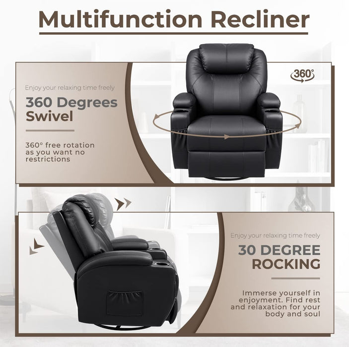 Leather Rocking Recliner with Massage and Heat